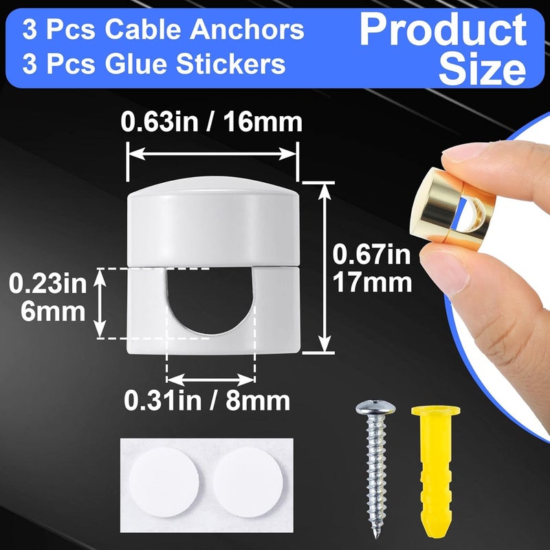 SmallCat 3 Sets Charger Holders for Cords, Adjustable Cable Anchor Holders, Adhesive Metal Cord Clips, Cable Management Wire Organizers for Desk, Office, Nightstand - Black, Red Bronze, White - Image 2